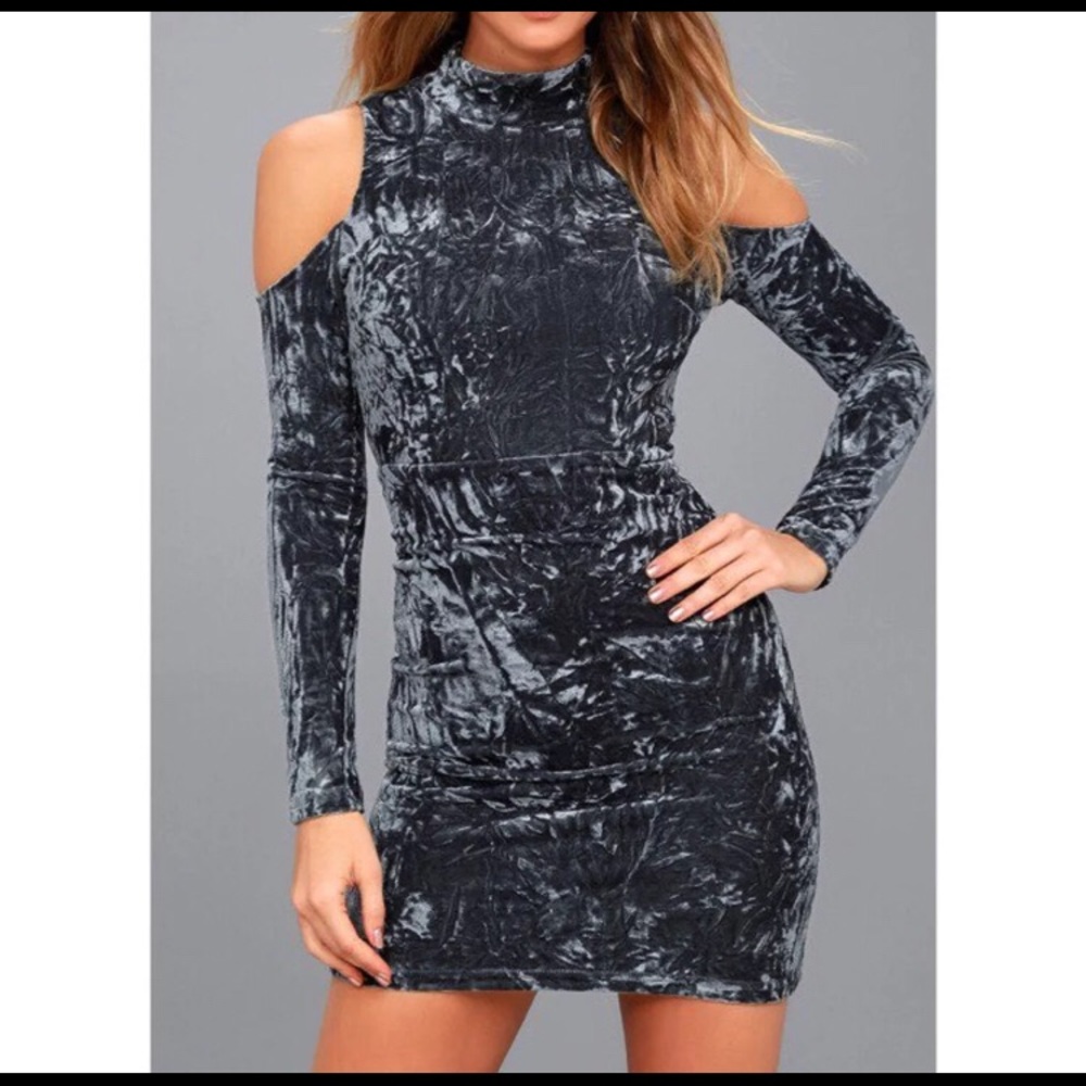Cold-Shoulder Velvet Bodycon Dress